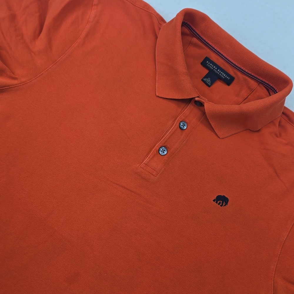 Banana Republic Mens Fitted Pique Polo Shirt Orange Elephant Logo Size XL